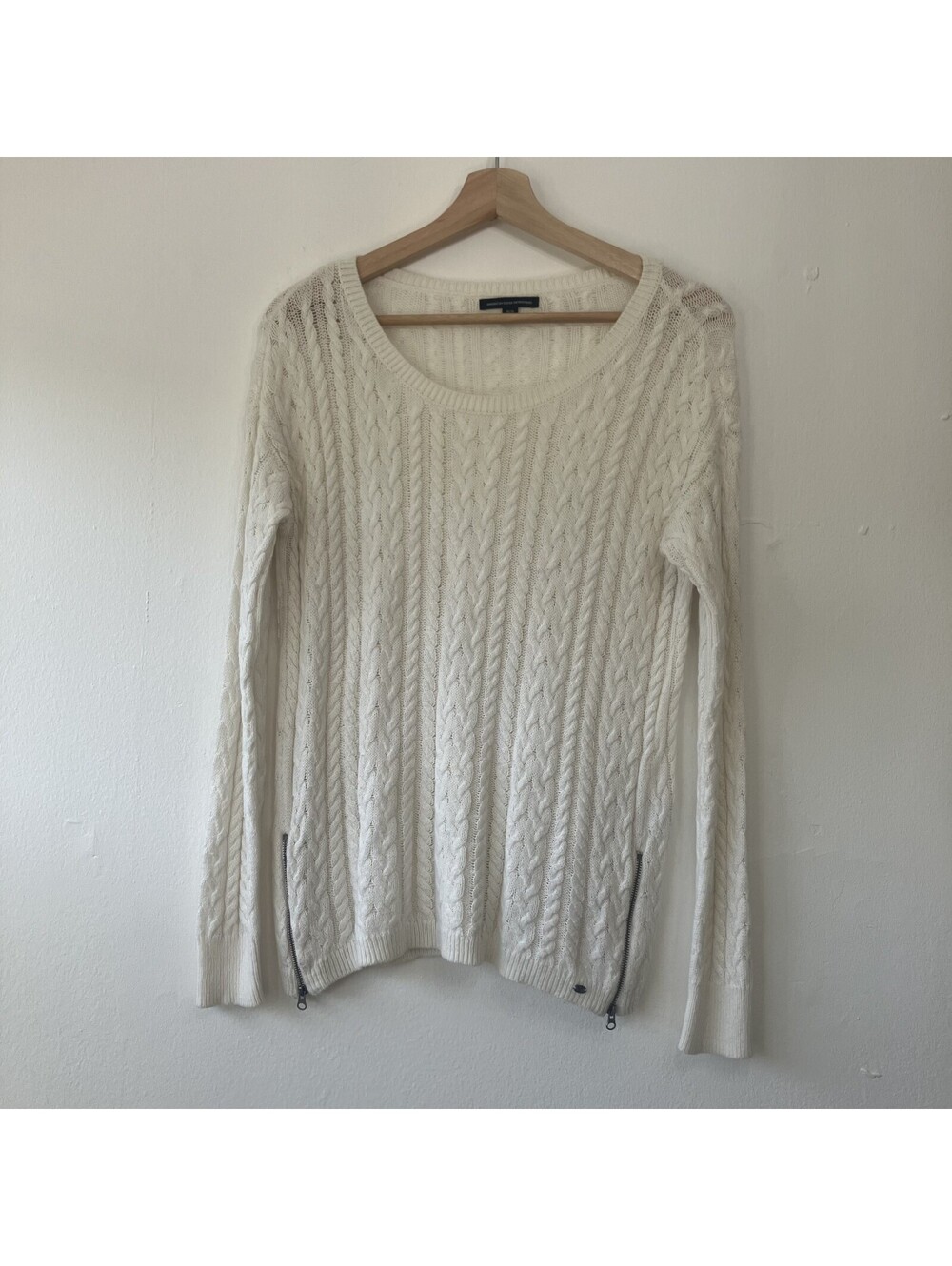 American Eagle Y2K Cable Knit Fisherman Sweater Zipper Preppy Indie Medium